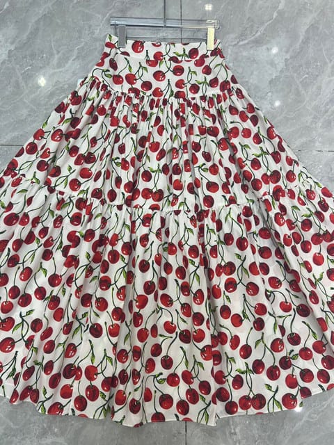 Women Summer Sweet Cherry Print Long Skirt  824225 - TUZZUT Qatar Online Shopping