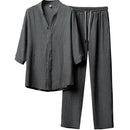 Summer new men's fashion casual solid color Classic T-shirt set Men's high quality two-piece set M B-770150 - Tuzzut.com Qatar Online Shopping