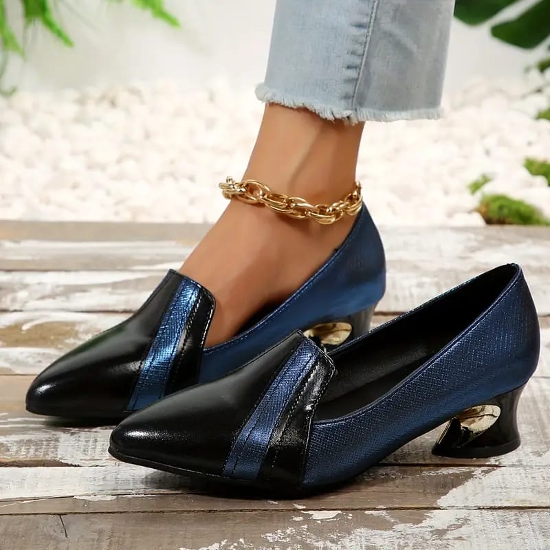 Women's Fashion High Heels Pointed Toe Block Heel Leather Shoes Comfortable Elegant Wedding Party Dress Shoes  H32014 - TUZZUT Qatar Online Shopping
