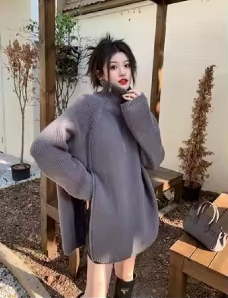 Women Turtleneck Knitted Zipper Long Sweater Coat B-703622 - TUZZUT Qatar Online Shopping