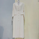 Modern Style Jersey Button Straight V-neck Long Sleeves Dress S5088094 - TUZZUT Qatar Online Shopping