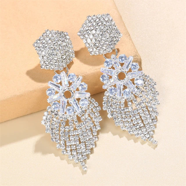 Cross border Fashion Rhinestone Earrings Shiny Versatile Geometric Long Tassel Earrings - Tuzzut.com Qatar Online Shopping