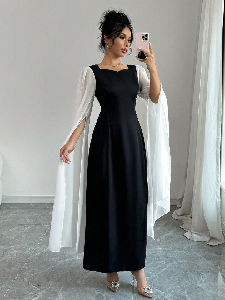 Elegant Color Block Sweetheart Neck Cinched Waist Bodycon Wrap Dress S4884479 - TUZZUT Qatar Online Shopping