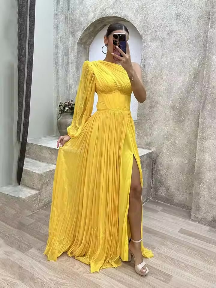 Yellow Side Split Evening Dresses 1132930 - TUZZUT Qatar Online Shopping