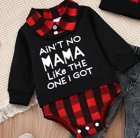 2 pcs Baby Boy Letter Print Plaid Long-sleeve Romper and Cap Set 20190069 2 pcs Baby Boy Letter Print Plaid Long-sleeve Romper and Cap Set 20190069