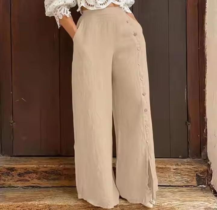 Women's Wide Leg Pants Loose Cotton Hemp High Waist Fashion Trousers B101470 Women's Wide Leg Pants Loose Cotton Hemp High Waist Fashion Trousers B101470