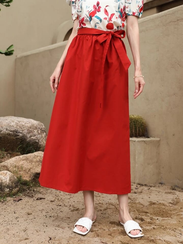 ZANZEA Solid TiE Front Skirt S3640727 ZANZEA Solid TiE Front Skirt S3640727