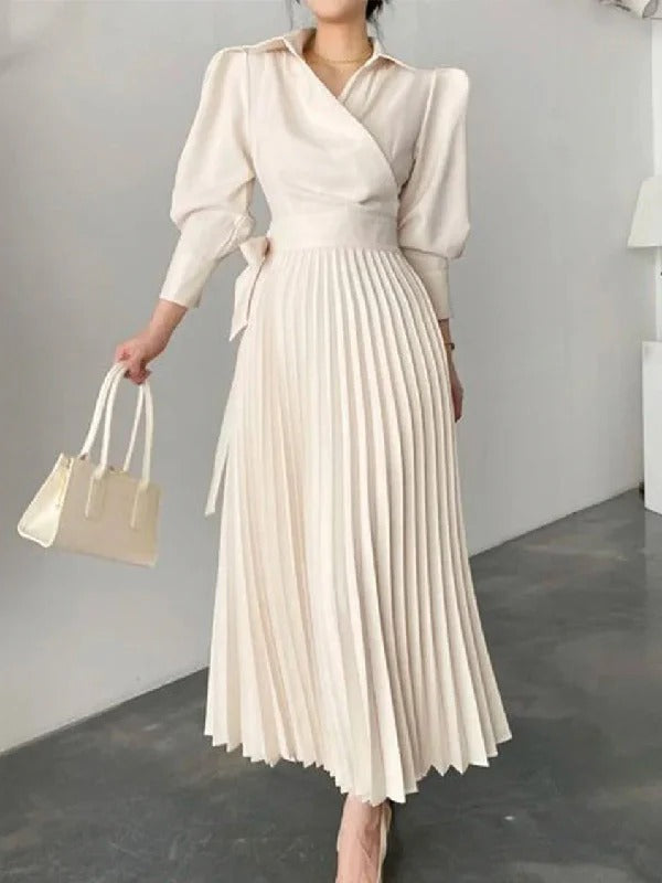 Office Pleated Asymmetric Solid Color Lapel Maxi Dresses 112167 Office Pleated Asymmetric Solid Color Lapel Maxi Dresses 112167