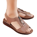 Women Zipper Sandals Flat PU Oxford Sole Comfortable Sandals Summer Casual Mother Shoes Solid   B93530 - TUZZUT Qatar Online Shopping