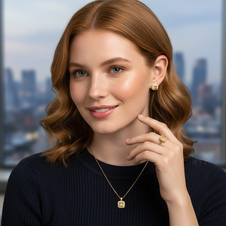 Stainless Steel Yellow Zirconia Jewelry Set B-294435 Stainless Steel Yellow Zirconia Jewelry Set B-294435