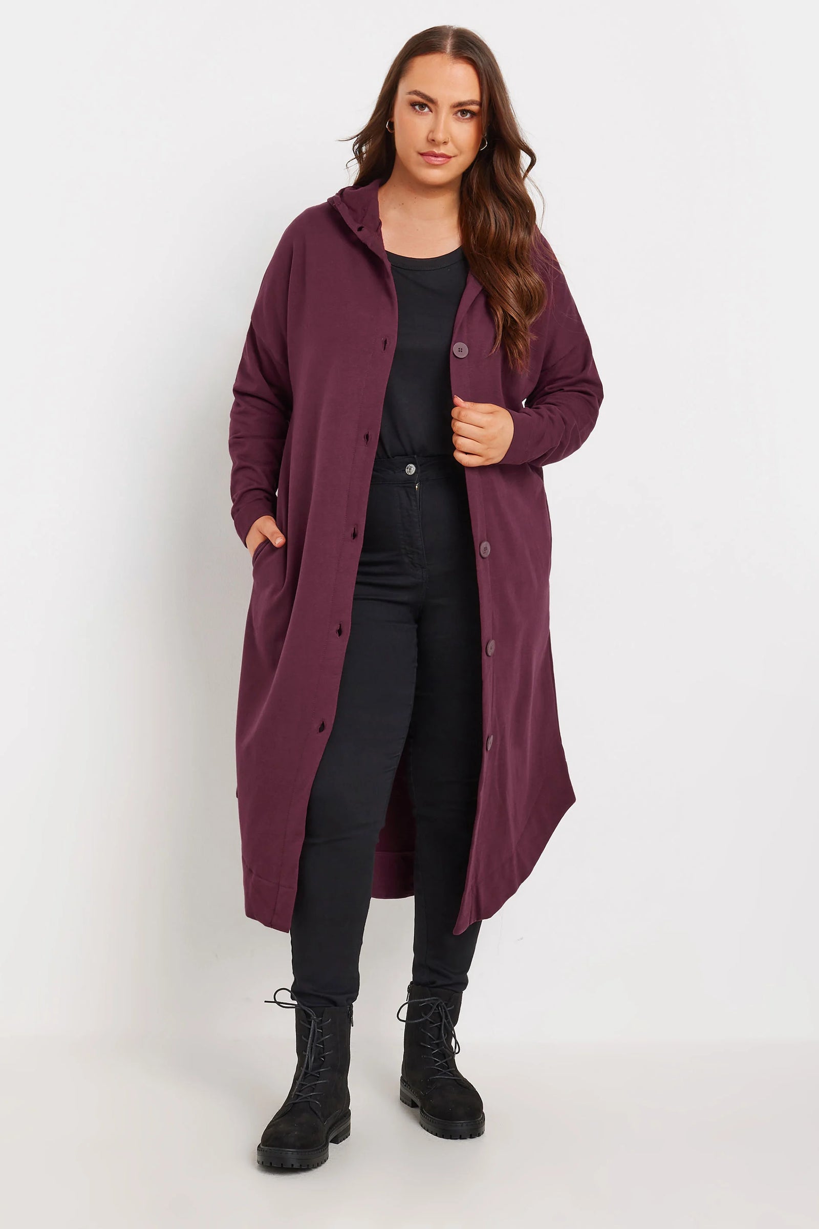 Curve Button Through Hooded Maxi Jacket 55943 Curve Button Through Hooded Maxi Jacket 55943