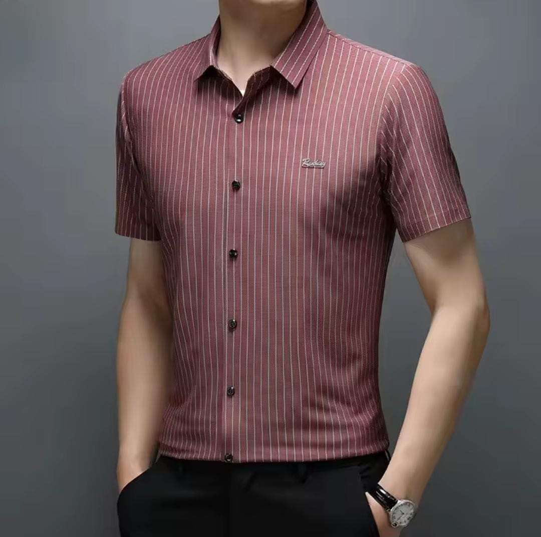 Men's Short Sleeve High Elasticity Stripe Anti-Wrinkle Casual Shirt S1599893 Men's Short Sleeve High Elasticity Stripe Anti-Wrinkle Casual Shirt S1599893