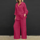 Summer Sets for Women 2 Piece Linen Outfits Gauze Button Down Shirts and Pants Tracksuits Casual Lounge Set Pants Set   B101322 - TUZZUT Qatar Online Shopping