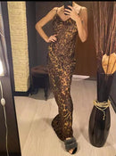 Women Leopard Print Long Beach Dress   568918 - TUZZUT Qatar Online Shopping