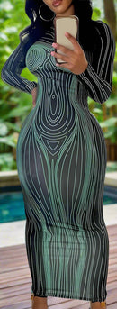 3D Print Long Sleeve Women's Party Dress   S4917878 - TUZZUT Qatar Online Shopping