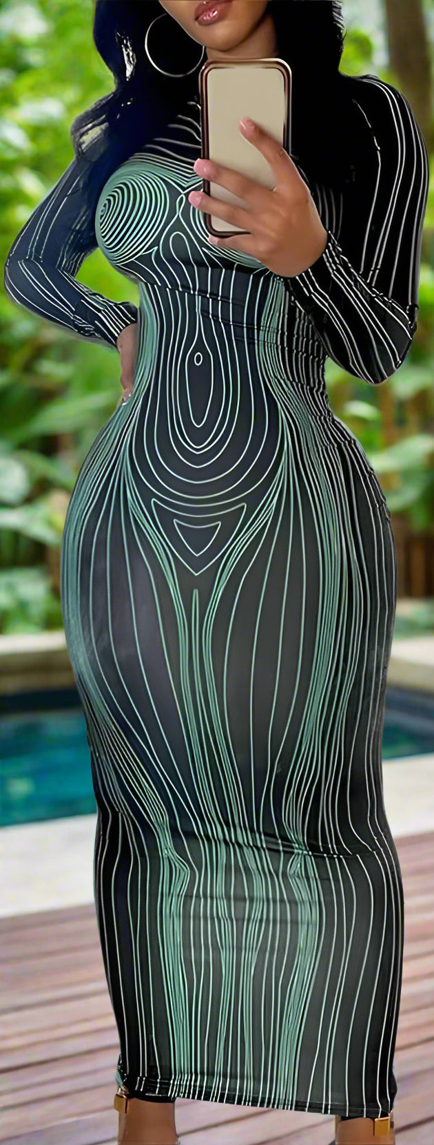 3D Print Long Sleeve Women's Party Dress   S4917878 - TUZZUT Qatar Online Shopping