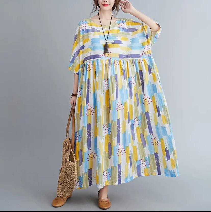 Thin Soft Print Floral Short Sleeve Loose Prairie Chic Travel Style Summer Dress Fashion Women Beach Casual Long Bohemia Dress S4005459 Thin Soft Print Floral Short Sleeve Loose Prairie Chic Travel Style Summer Dress Fashion Women Beach Casual Long Bohemia Dress S4005459