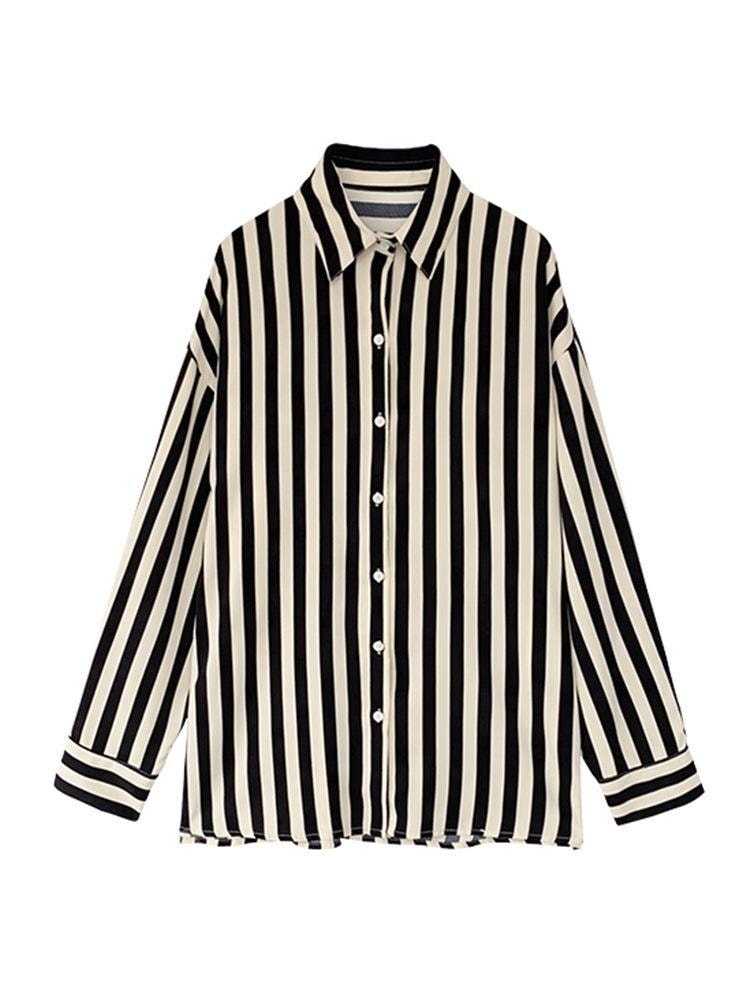Women's Long Sleeve Striped/Checked/Polkadot/Weave Shirts & Blouses XL 378867