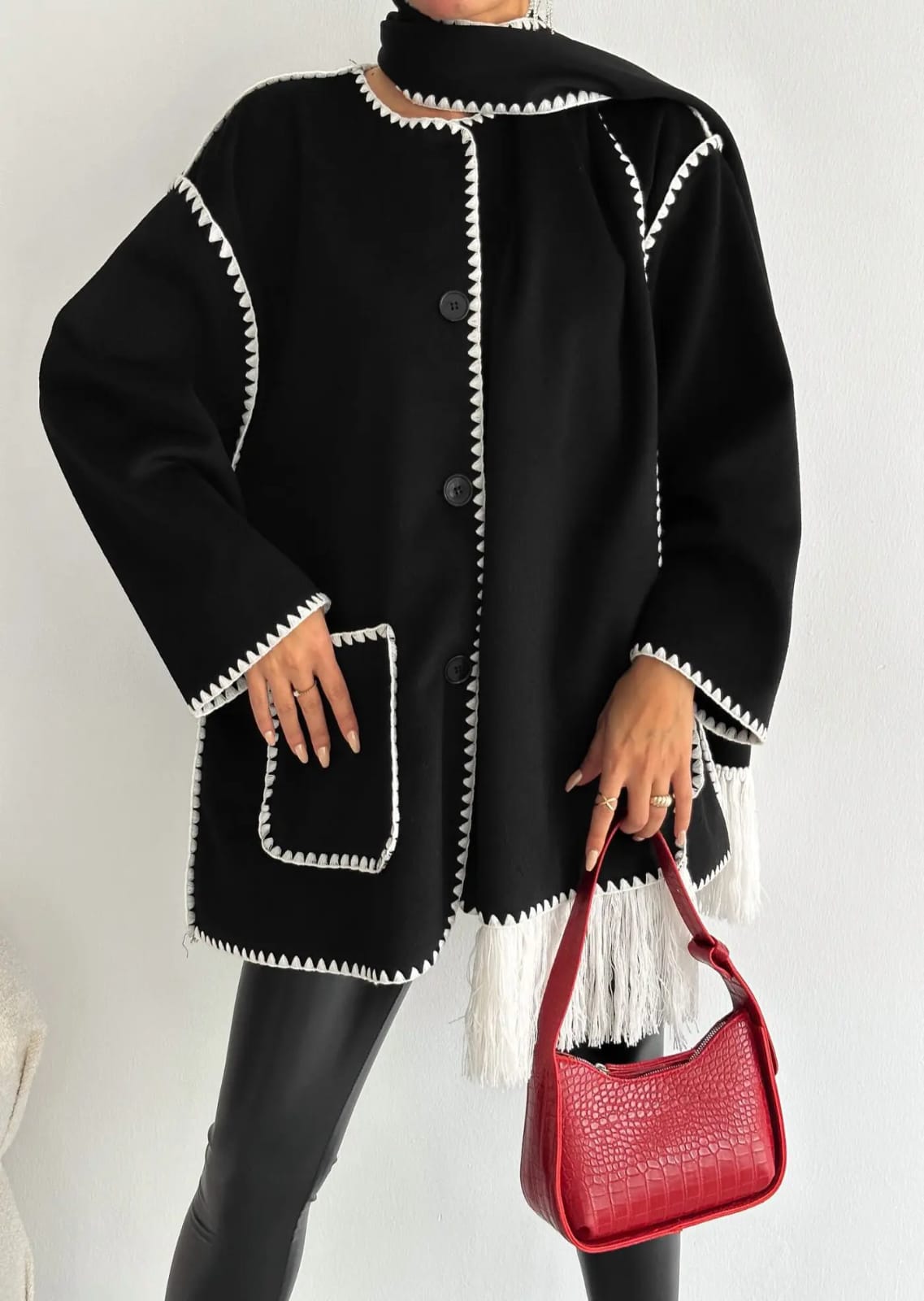 Women's Woolen Coat Scarf Spliced Fashionable Versatile Sweater Coat B198274 Women's Woolen Coat Scarf Spliced Fashionable Versatile Sweater Coat B198274