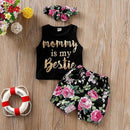 Baby Outfits Print Vest Shorts+Headbands Tops+Floral Outfit     621366 - TUZZUT Qatar Online Shopping