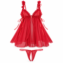 Women’s Red Ruffle Babydoll Nightdress Set – 2 Pieces R01