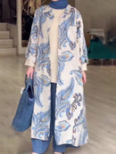 Women's Long Sleeve Plant Printed Abaya 560319 L - TUZZUT Qatar Online Shopping