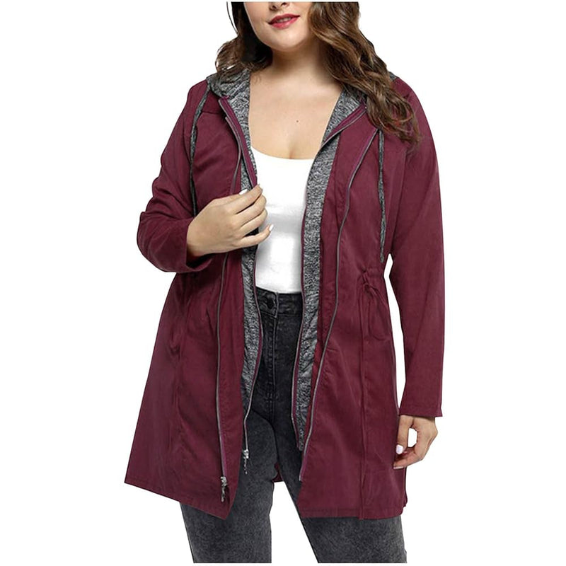 Women's double Row Zipper Fake Two Coat With Hood   J46273 - TUZZUT Qatar Online Shopping