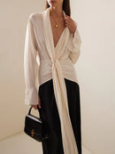 Long Sleeves Loose Contrast Color V-Neck Evening Dresses 140746 - TUZZUT Qatar Online Shopping