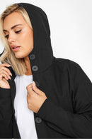 Womens Curve Black Button Through Hooded Jacket 55943 S - TUZZUT Qatar Online Shopping