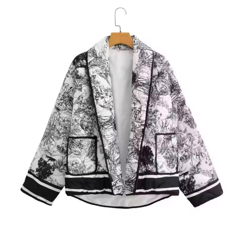 Women Floral Print Cotton Jacket Long Sleeve Lady Streetwear S5058632 M