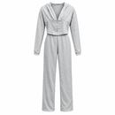 Light Grey Cropped Zip-Up Hoodie & Straight-Leg Trousers Set H-9