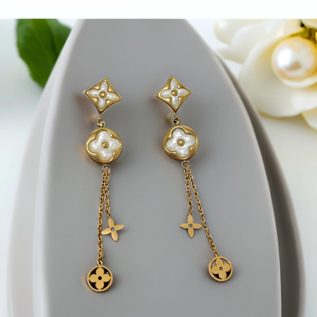Dangling Floral Pearl Stud Earrings SE57 Dangling Floral Pearl Stud Earrings SE57