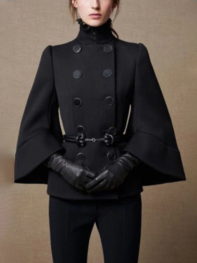 Flared Buttoned High Neck Outerwear Woolen Coat 111136 Flared Buttoned High Neck Outerwear Woolen Coat 111136