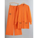 Designer Suit Zipper Loose Knit Sweater Long Top+Drawstring Wide Leg Pant SP55 - TUZZUT Qatar Online Shopping