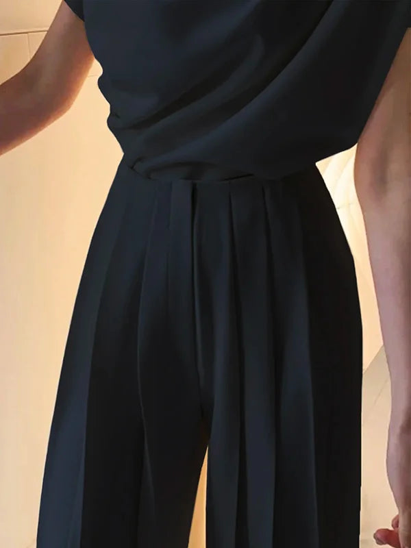 Urban Solid Color Pleats High Waisted Wide Leg Pants 104383 Urban Solid Color Pleats High Waisted Wide Leg Pants 104383