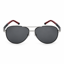 Black Aviator Sunglasses with Silver Double Bridge and Burgundy Temple Tips-62