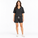 Women’s Charcoal Textured Knit V-Neck Top & Shorts Set - XL