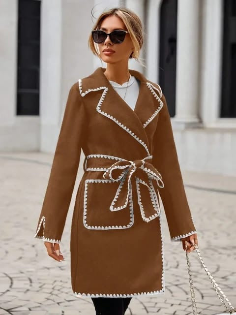 Contrast Trim Jacket B-143696 - TUZZUT Qatar Online Shopping