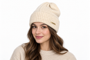 Cream Knitted Beanie with Folded Ribbed Cuff 505888