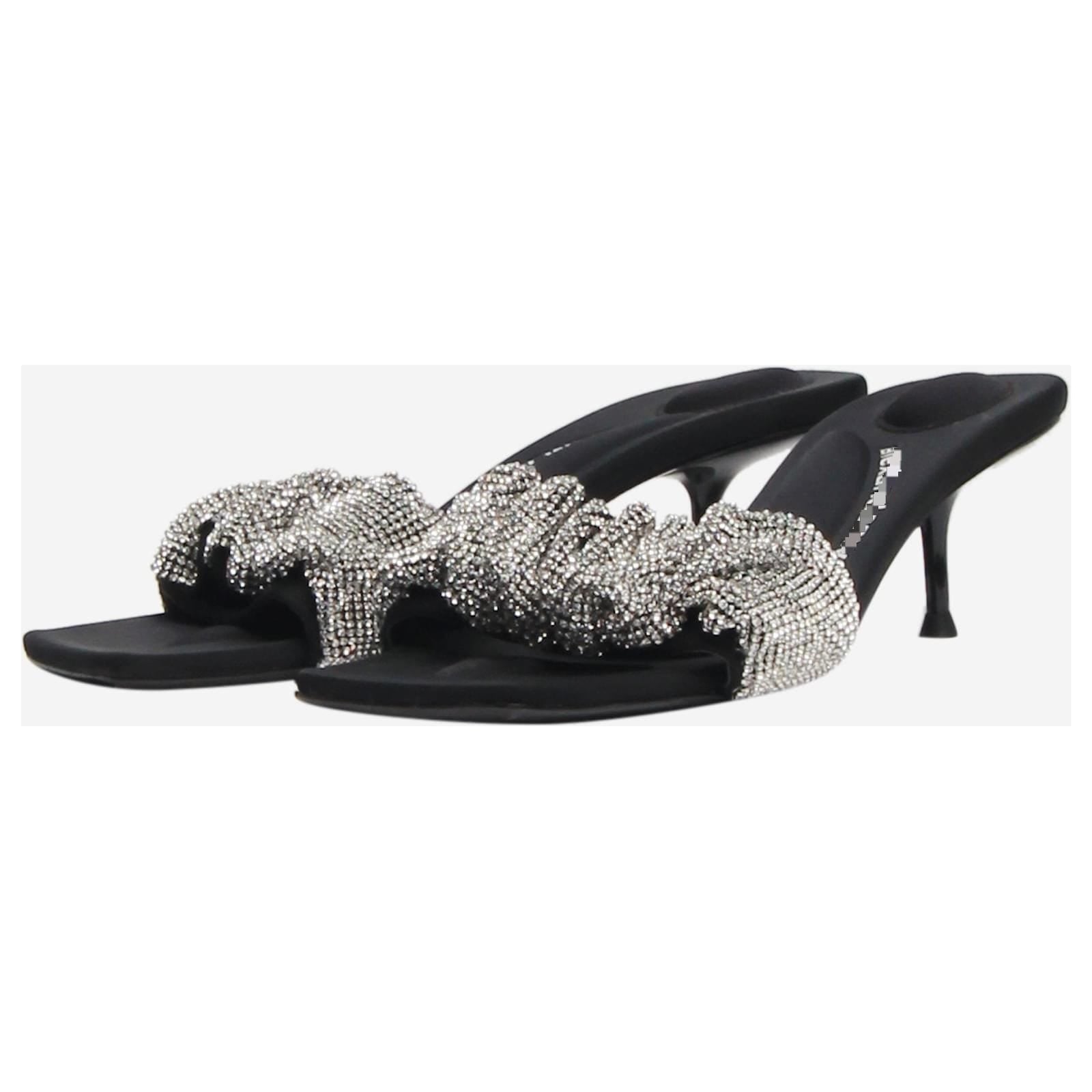 Black Crystal-embellished Kitten Heel Sandals YD718 Black Crystal-embellished Kitten Heel Sandals YD718