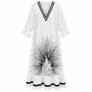 Women’s White & Black Printed Maxi Kaftan with Ruffle Cuffs S4982957 - Free size