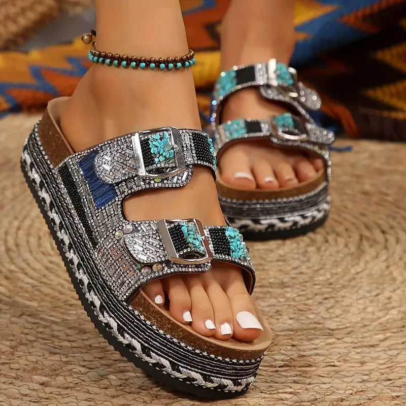 Women's Beaded Platform Slide Sandals PS102