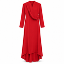 Women's Elegant Red Long Sleeve Draped Maxi Dress - L