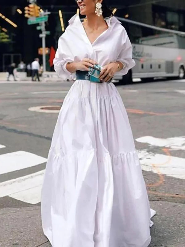 Long Sleeves Loose Belted Pleated Solid Color Lapel Maxi Dresses XL 121691 Long Sleeves Loose Belted Pleated Solid Color Lapel Maxi Dresses XL 121691