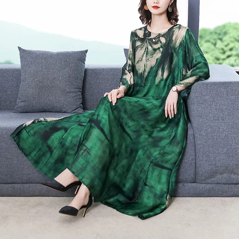Loose Casual Print Mulberry Silk Maxi Dress Spring Summer Vintage 4XL Plus Size Dress Elegant Women Bodycon Party X3079368 Loose Casual Print Mulberry Silk Maxi Dress Spring Summer Vintage 4XL Plus Size Dress Elegant Women Bodycon Party X3079368