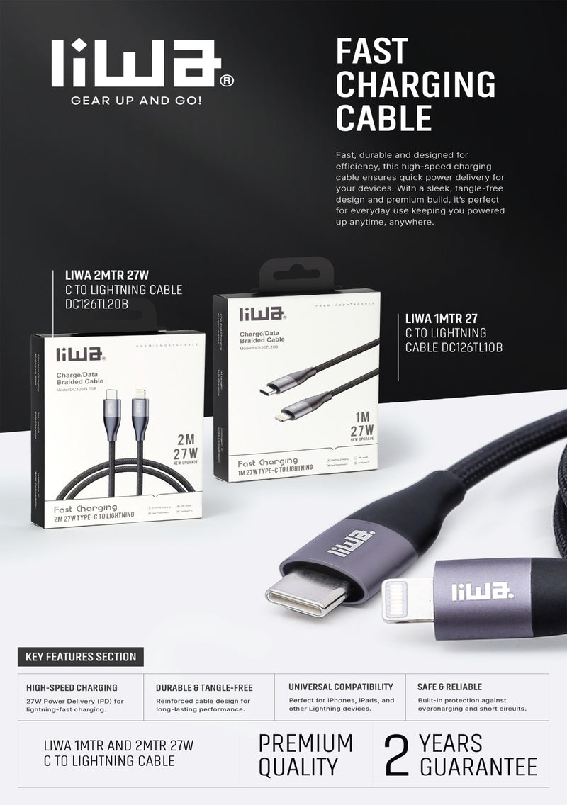 Liwa Type C To Lightning Cable 27W /1M /DC126TL10B - TUZZUT Qatar Online Shopping
