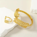Luxury Leaf Open Wedding Bride Cuff Hand Decoration Bracelet and Ring Set 125804 - TUZZUT Qatar Online Shopping