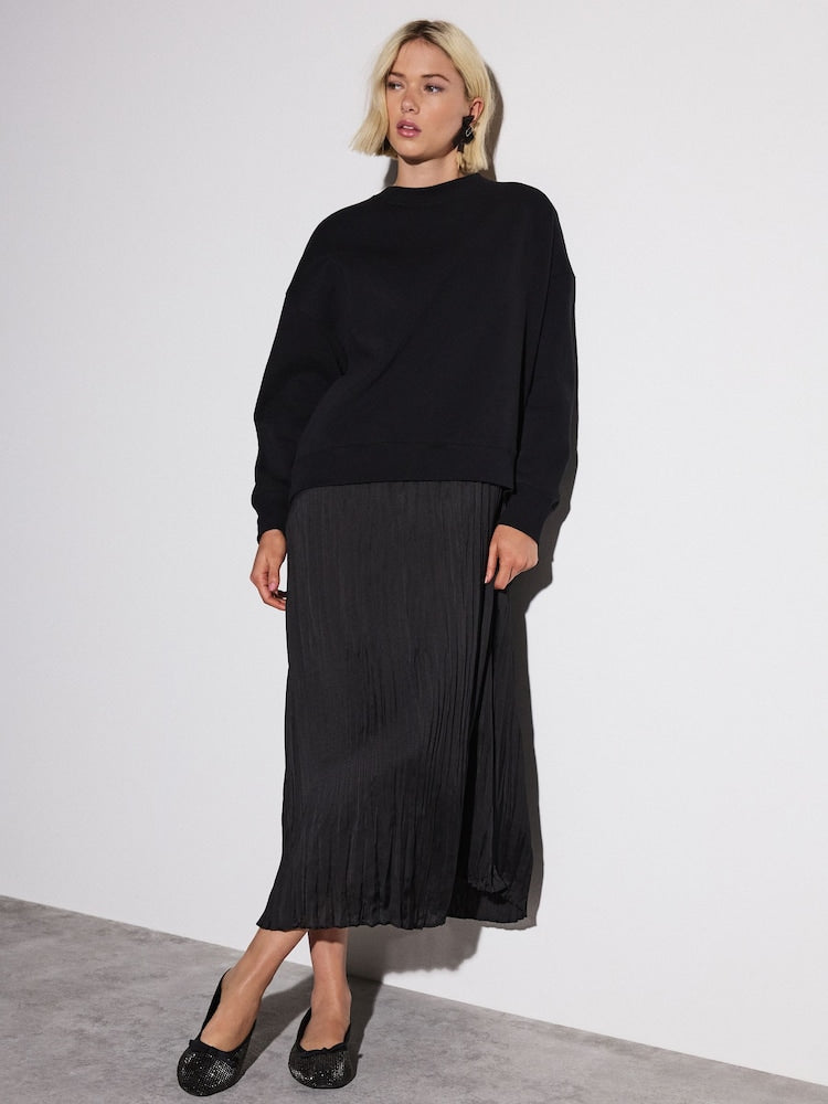 2-In-1 Soft Touch Jumper With Satin Midi Skirt MS7001 - TUZZUT Qatar Online Shopping