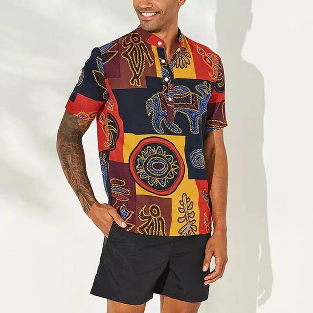 Mens Short Sleeve Hawaiian Shirt Tops Fruit Floral Printed Blouse Plus Size Summer Casual Beach Shirts for Men S3184468 - Tuzzut.com Qatar Online Shopping