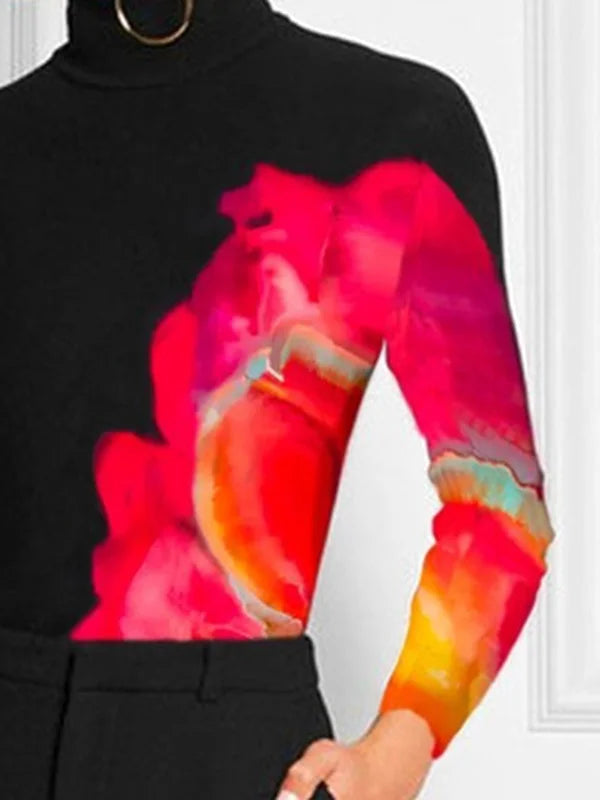 Long Sleeves Skinny Contrast Color Printed High Neck T-Shirts XL 132184 Long Sleeves Skinny Contrast Color Printed High Neck T-Shirts XL 132184